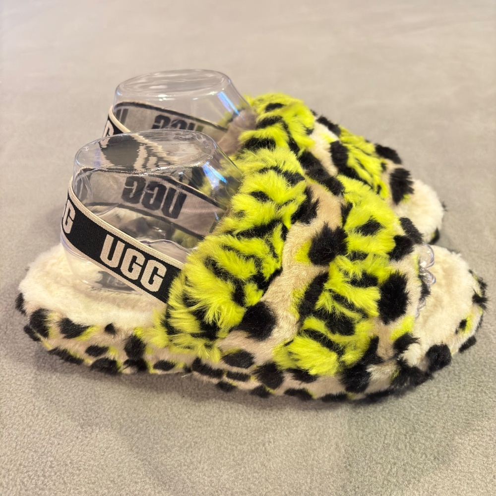 UGG Fluff Yeah Neon Leopard Shearling Platform Sl… - image 5